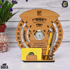 Gift Kya De Infinite Circular Calendar With Pen, Card Holder | Clock And Photo Frame Options Available | Desk Accessories