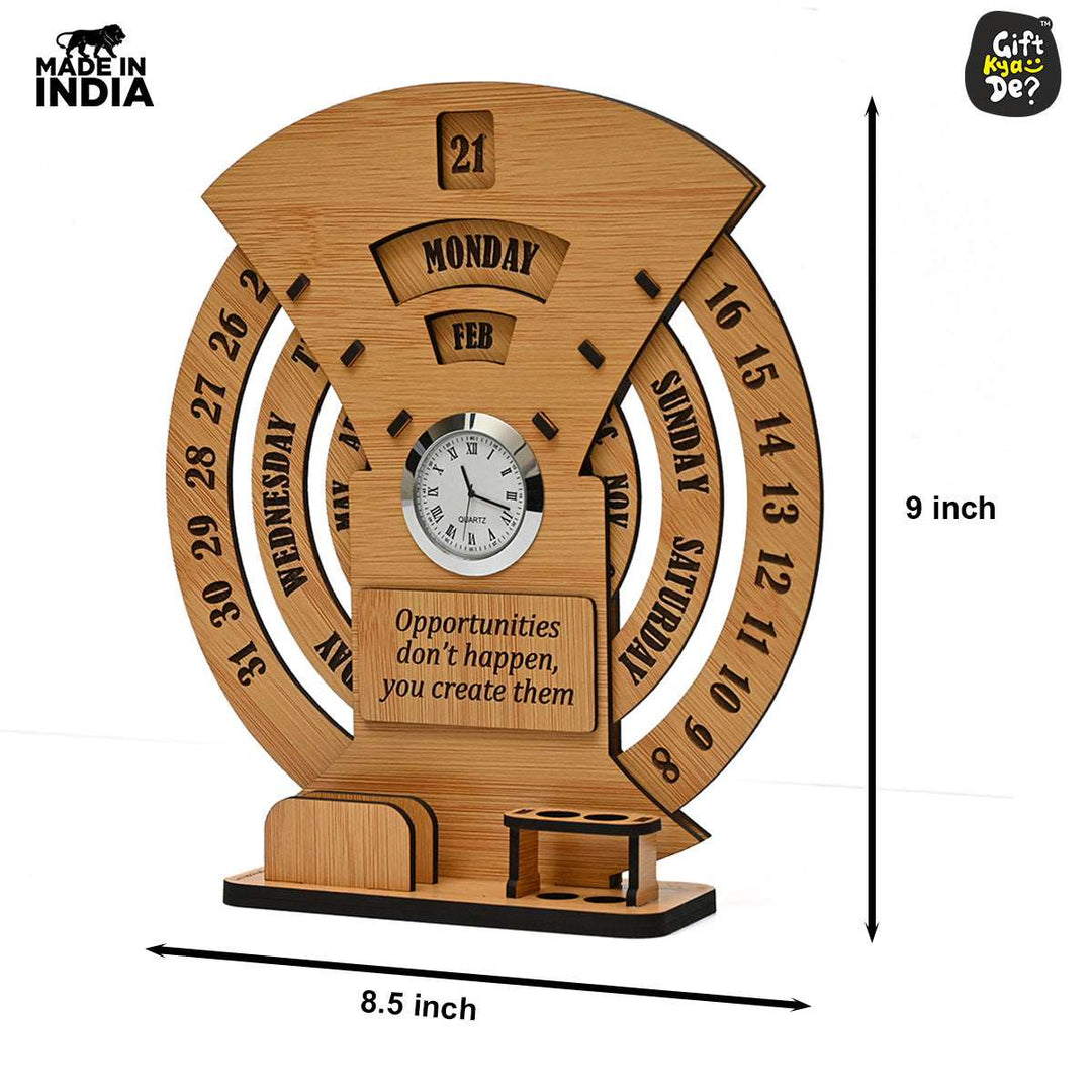 Gift Kya De Infinite Circular Calendar With Pen, Card Holder | Clock And Photo Frame Options Available | Desk Accessories