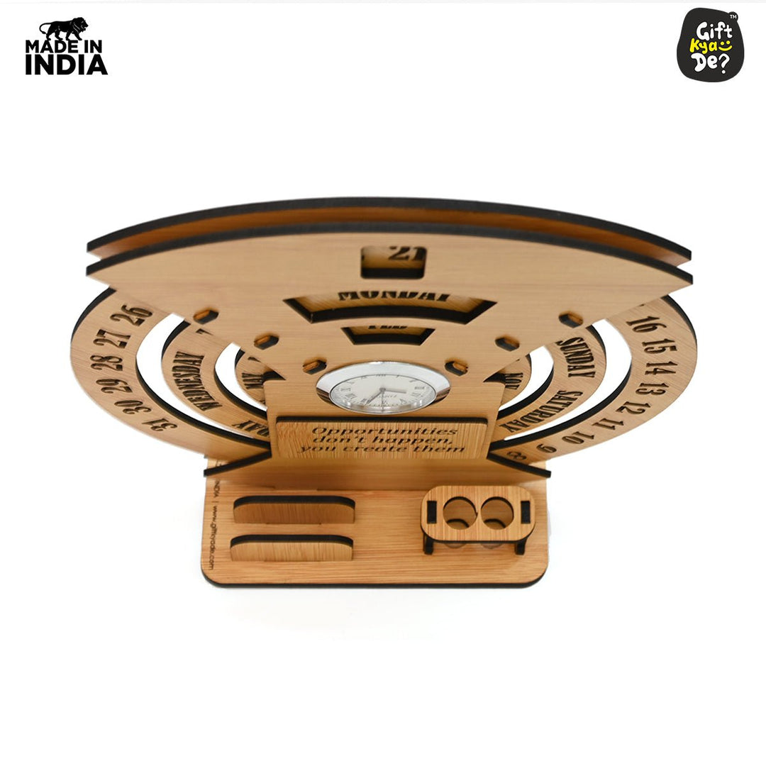 Gift Kya De Infinite Circular Calendar With Pen, Card Holder | Clock And Photo Frame Options Available | Desk Accessories