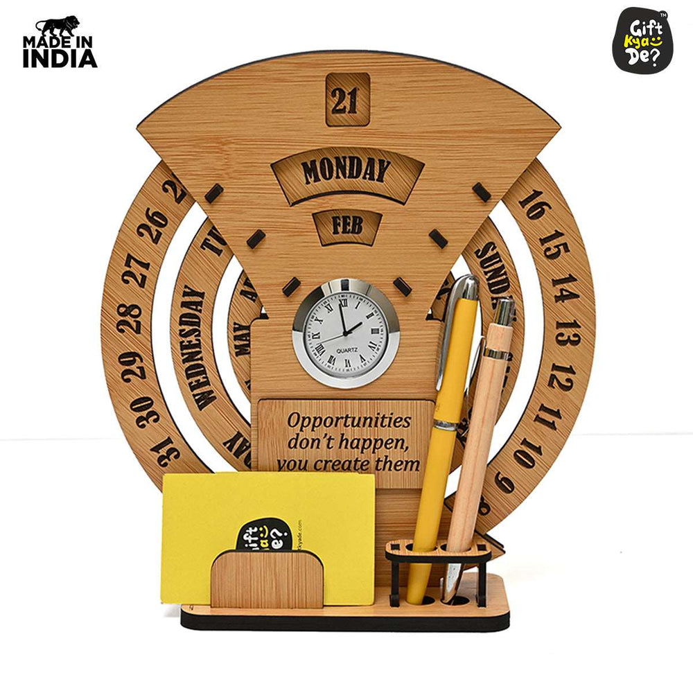 Gift Kya De Infinite Circular Calendar With Pen, Card Holder | Clock And Photo Frame Options Available | Desk Accessories
