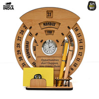 Gift Kya De Infinite Circular Calendar With Pen, Card Holder | Clock And Photo Frame Options Available | Desk Accessories