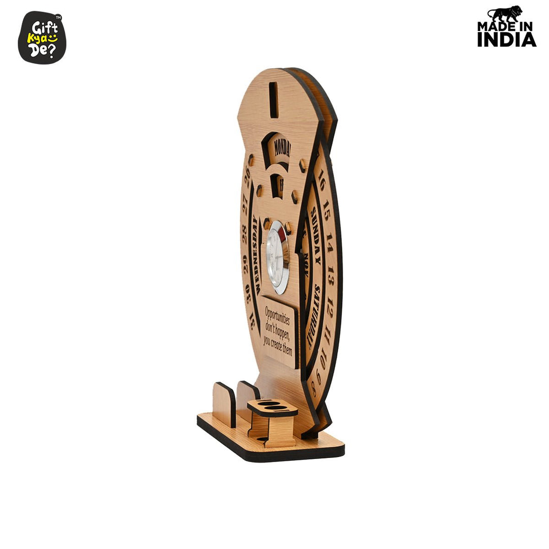 Gift Kya De Infinite Circular Calendar With Pen, Card Holder | Clock And Photo Frame Options Available | Desk Accessories