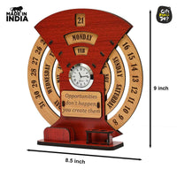 Gift Kya De Infinite Circular Calendar With Pen, Card Holder | Clock And Photo Frame Options Available | Desk Accessories