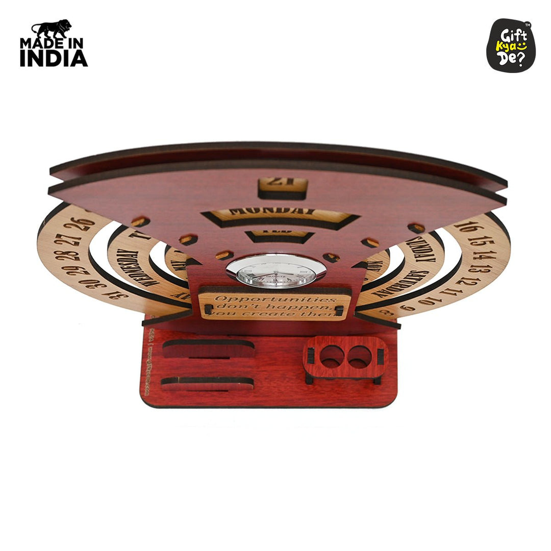 Gift Kya De Infinite Circular Calendar With Pen, Card Holder | Clock And Photo Frame Options Available | Desk Accessories