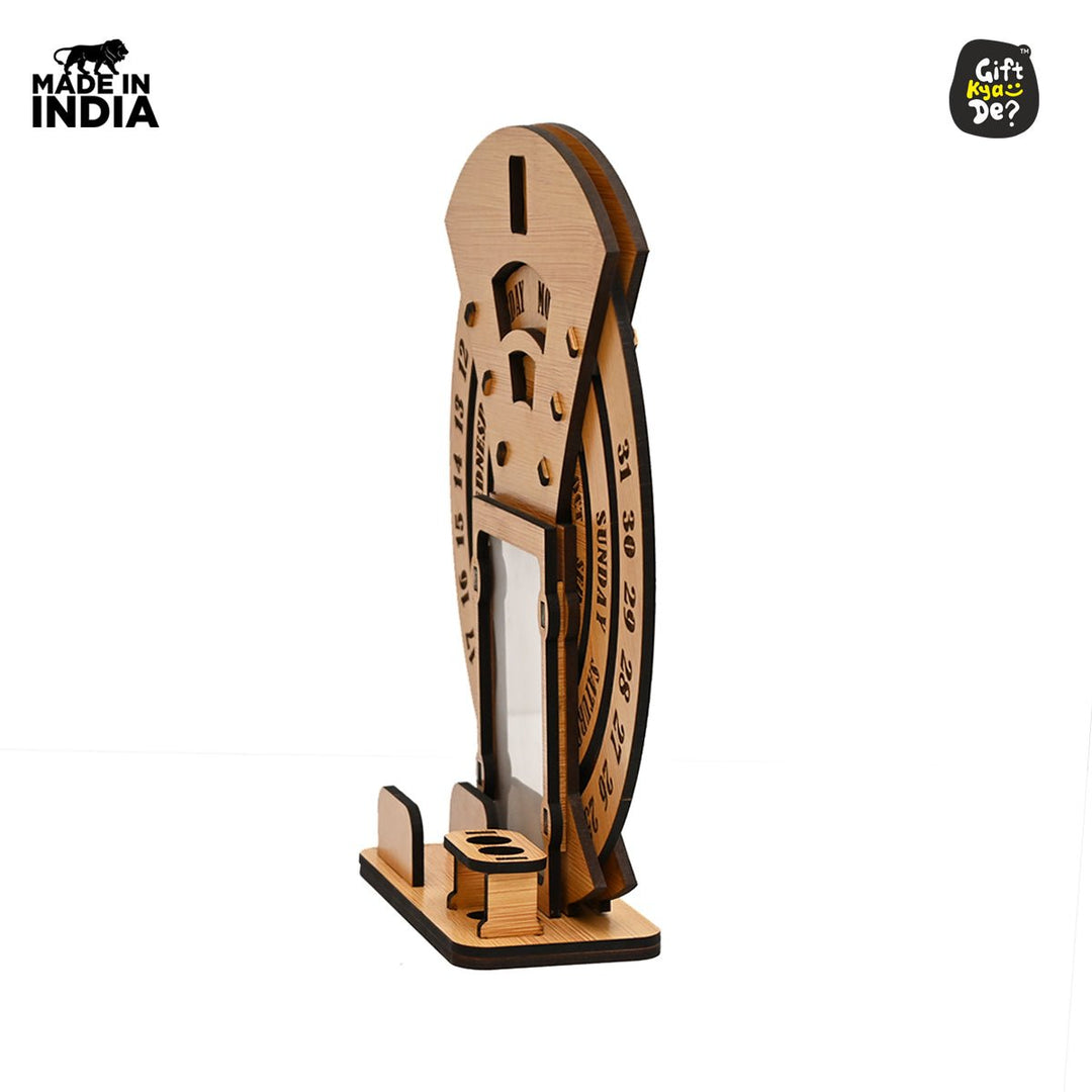 Gift Kya De Infinite Circular Calendar With Pen, Card Holder | Clock And Photo Frame Options Available | Desk Accessories