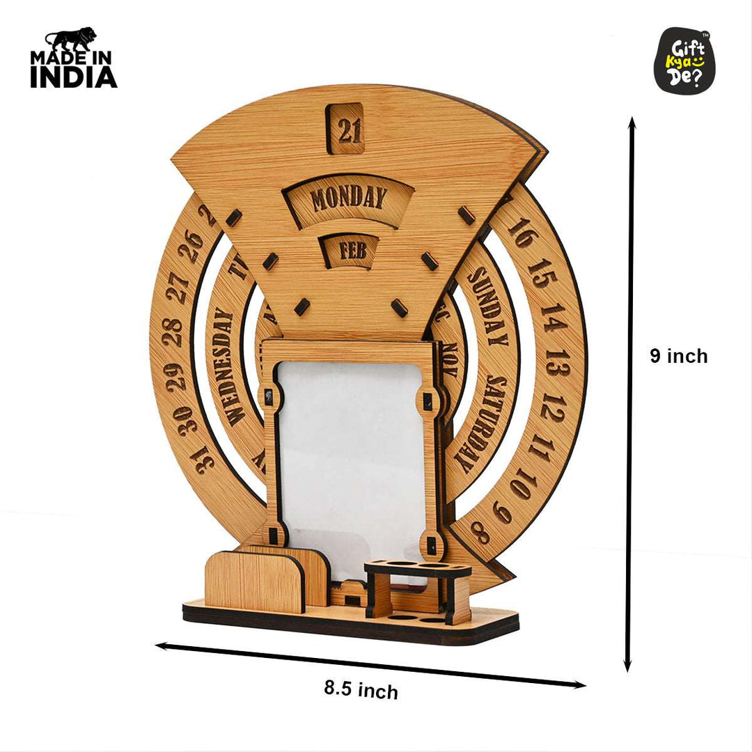 Gift Kya De Infinite Circular Calendar With Pen, Card Holder | Clock And Photo Frame Options Available | Desk Accessories