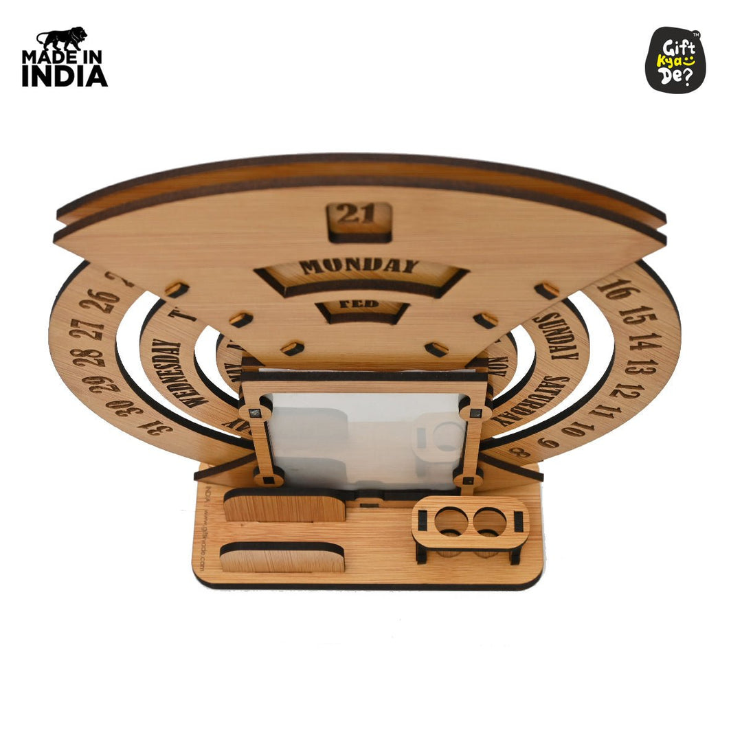 Gift Kya De Infinite Circular Calendar With Pen, Card Holder | Clock And Photo Frame Options Available | Desk Accessories