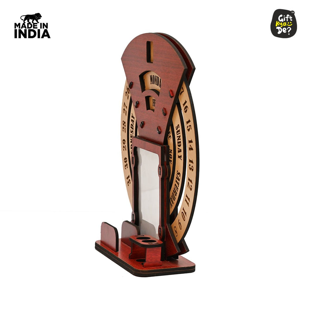 Gift Kya De Infinite Circular Calendar With Pen, Card Holder | Clock And Photo Frame Options Available | Desk Accessories