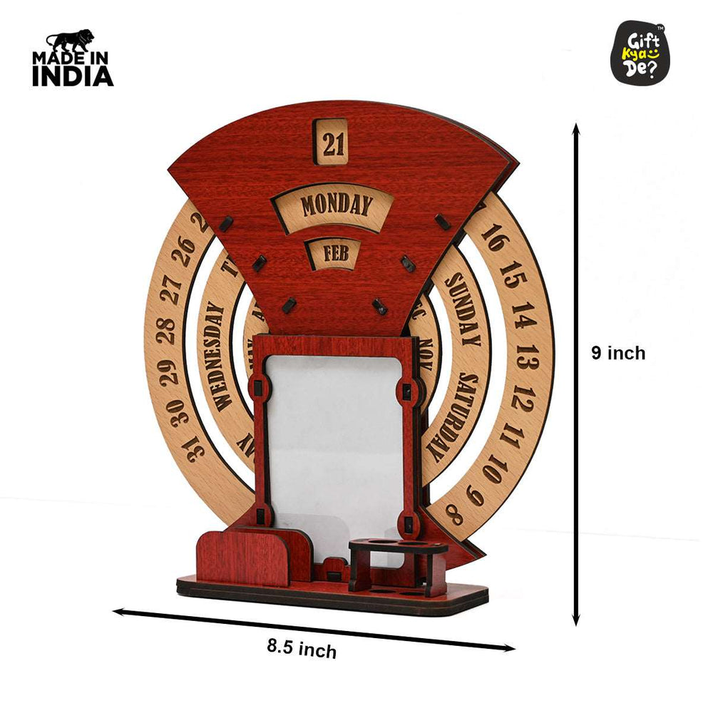 Gift Kya De Infinite Circular Calendar With Pen, Card Holder | Clock And Photo Frame Options Available | Desk Accessories