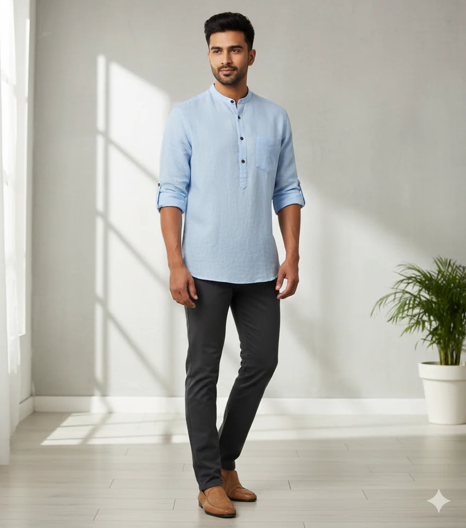 The Label GAIA Men Solid Hemp Short Kurta