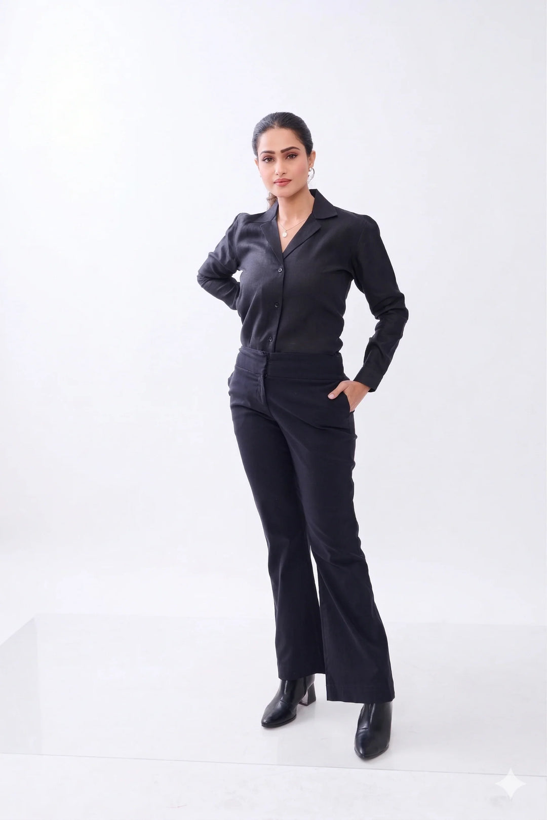 The Label Gaia Hemp Black Camp Collar Button-Down Shirt