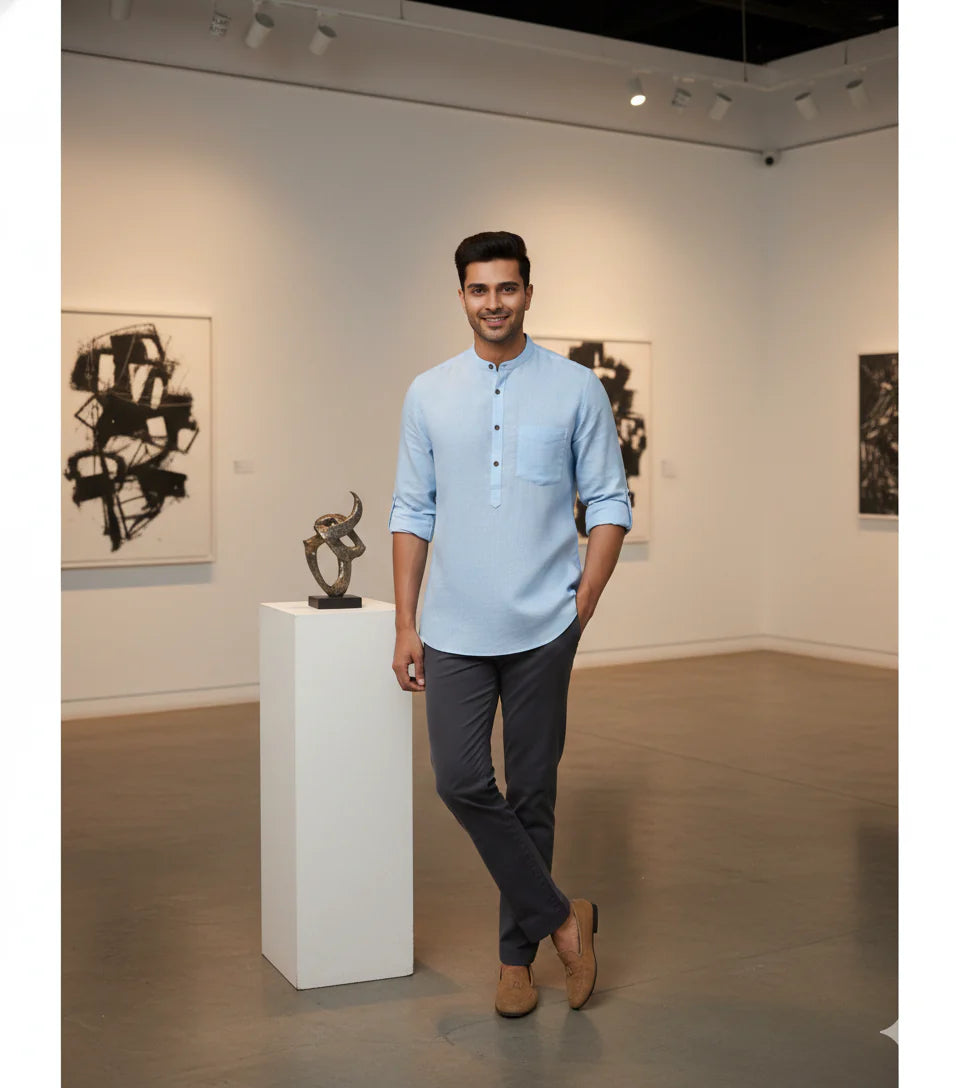 The Label GAIA Men Solid Hemp Short Kurta