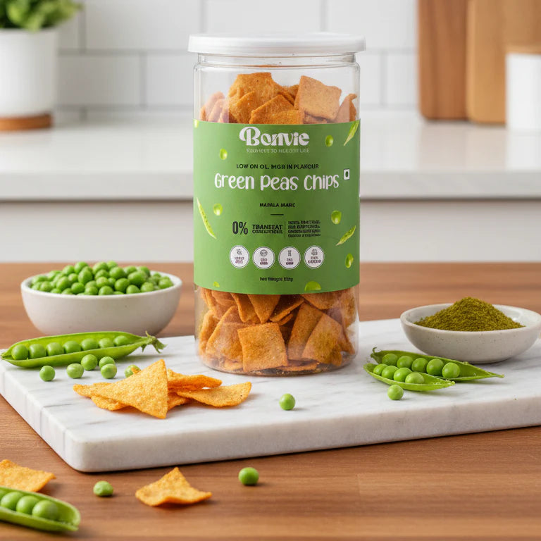 Bonvie Green Peas Chips - Masala Magic Pack of 3