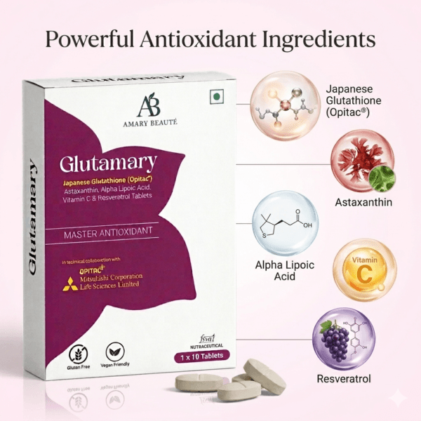 Amary Beaute Glutathione Skin Brightening Tablets | Japanese Glutathione (Opitac®) + Astaxanthin | Glow & Even Skin Tone