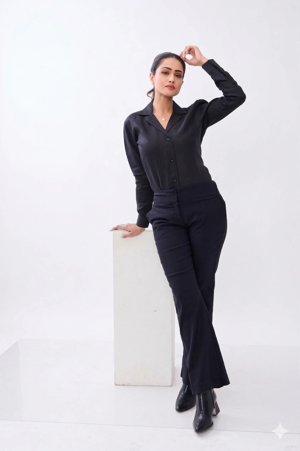 The Label Gaia Hemp Black Camp Collar Button-Down Shirt