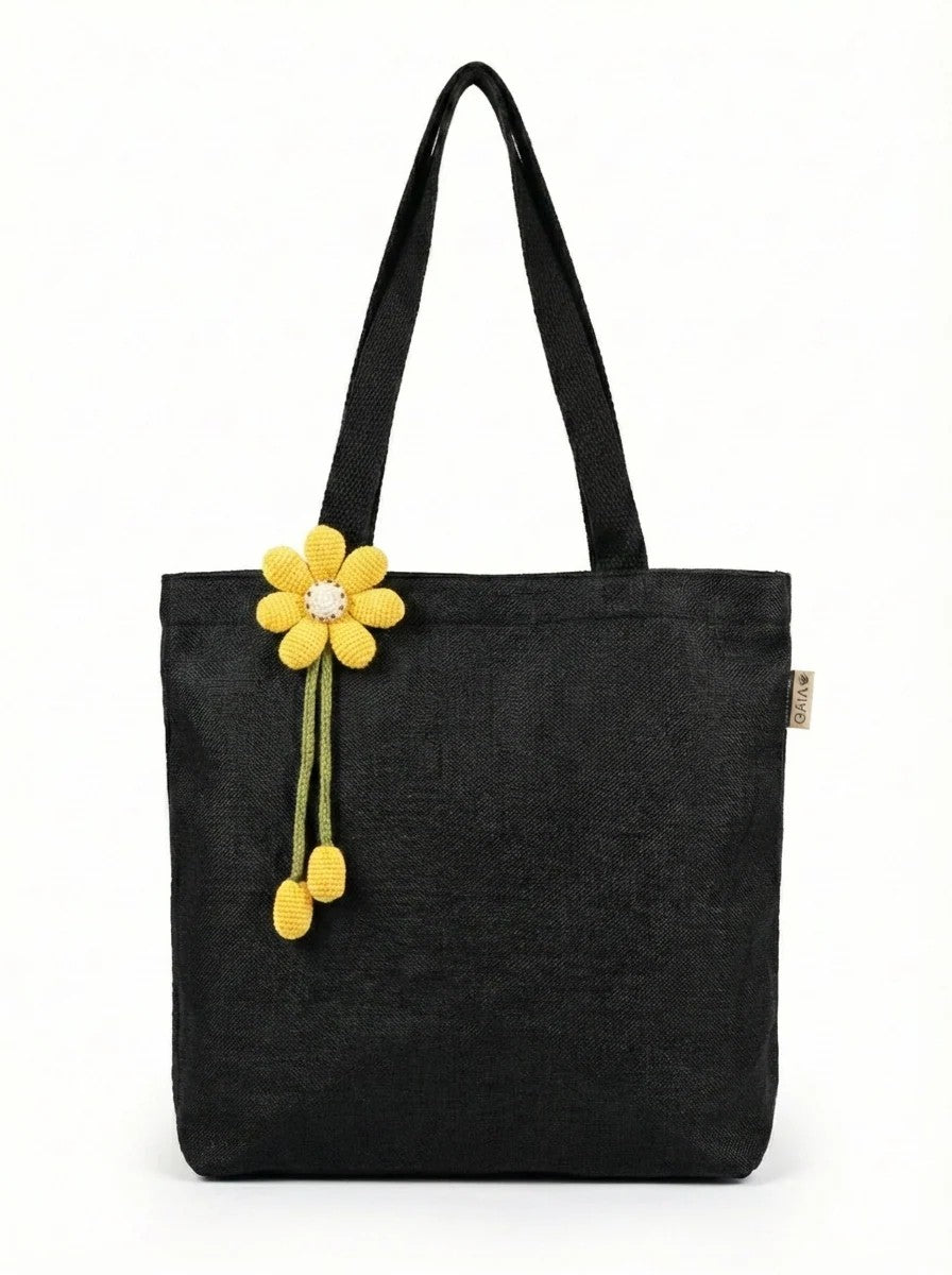 The Label GAIA Hemp Essential Tote Bag with Yellow Flower Charm