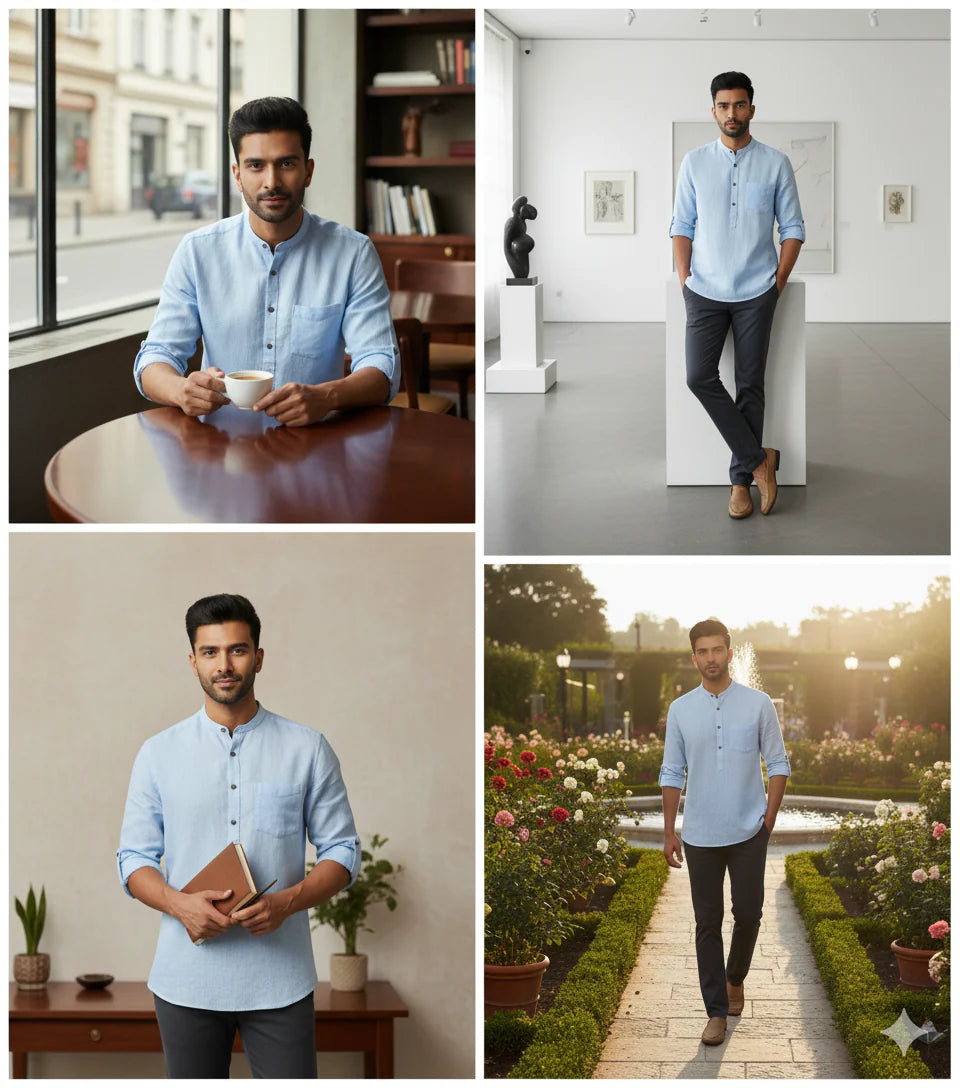 The Label GAIA Men Solid Hemp Short Kurta
