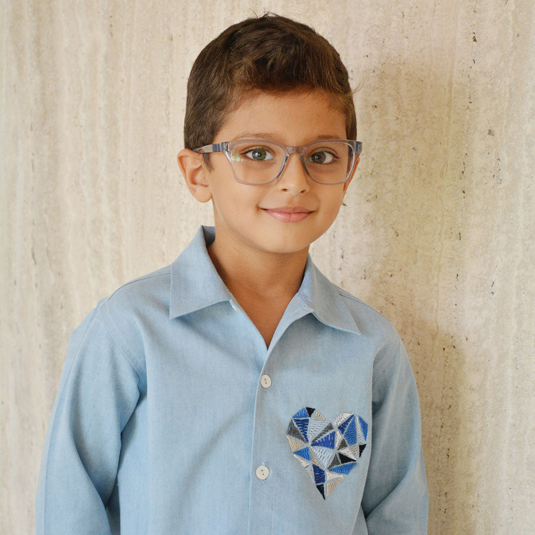 Geometric Heart Embroidered Denim Shirt