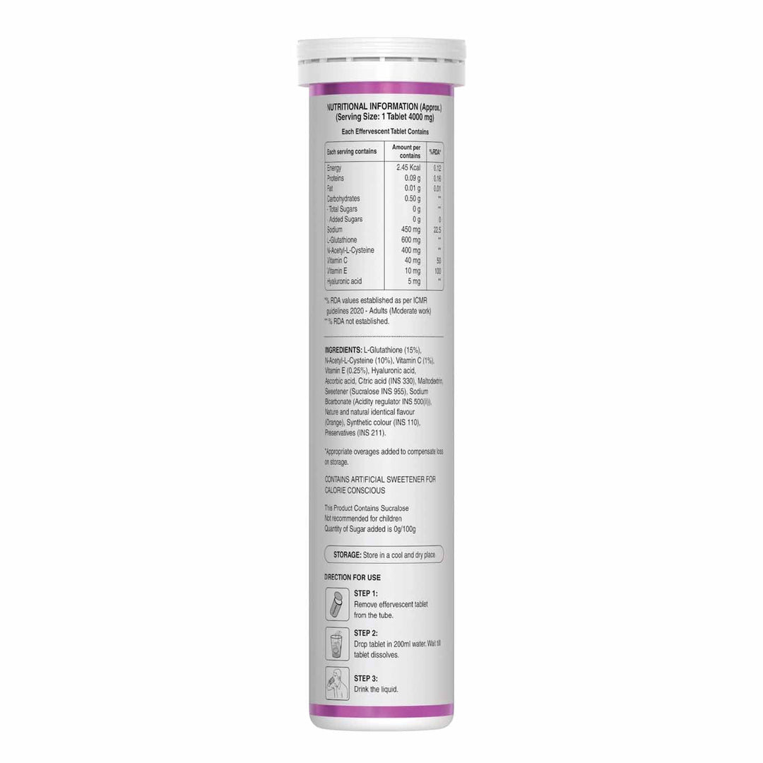 Glutathione 600mg with Vitamin C & Saffron – 15 Effervescent Skin Glow Tablets