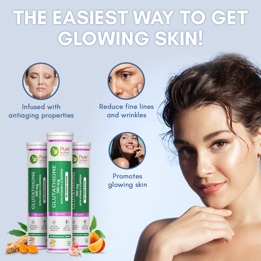 Glutathione 500mg with Vitamin C & Saffron | Effervescent Tablets for Skin Glow