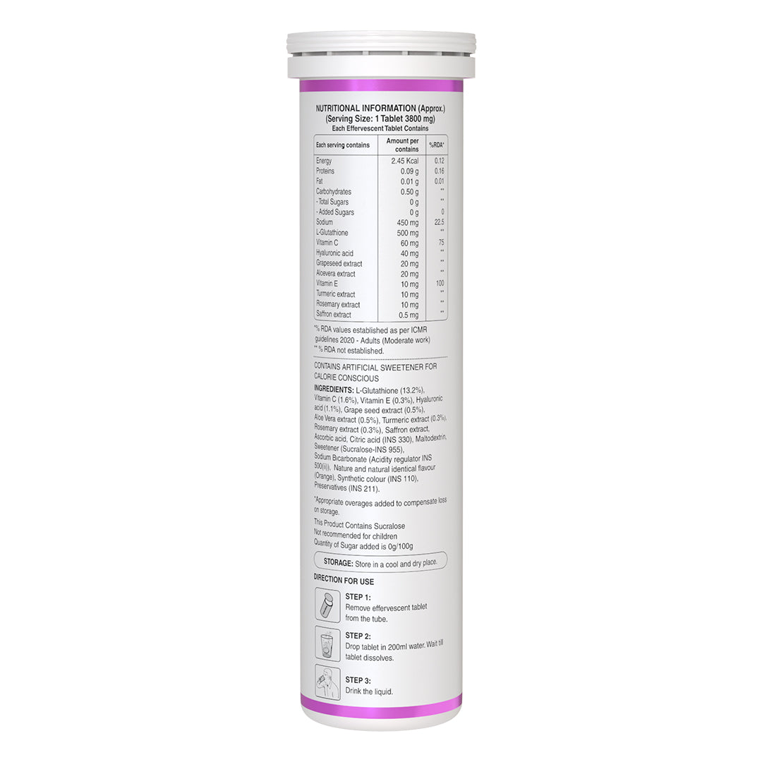 Glutathione 500mg with Vitamin C & Saffron | Effervescent Tablets for Skin Glow