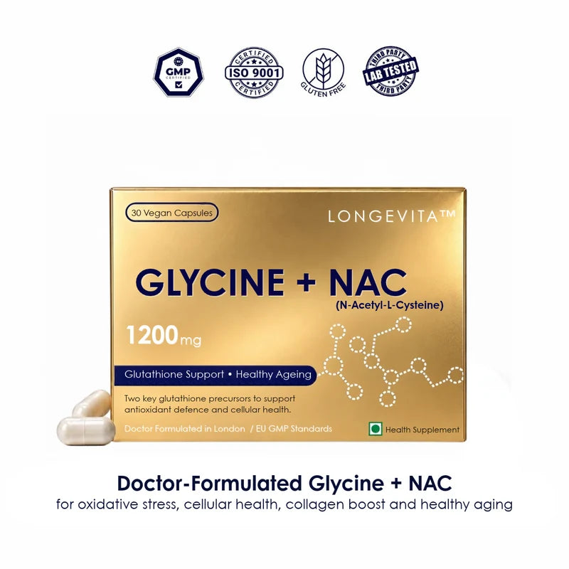 Longevita Glycine + NAC | 1,200 mg GlyNAC Per Serving | Capsules