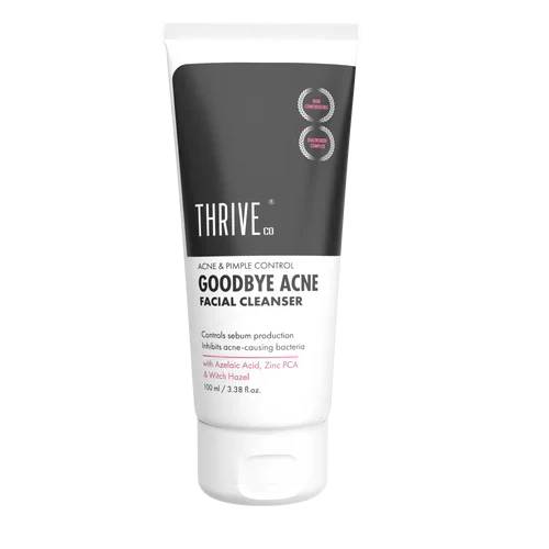 ThriveCo Goodbye Acne Facial Cleanser | Non-Comedogenic Anti Acne Face Wash for Pimples with Azelaic Acid & Witch Hazel | For Women & Men (100ml)
