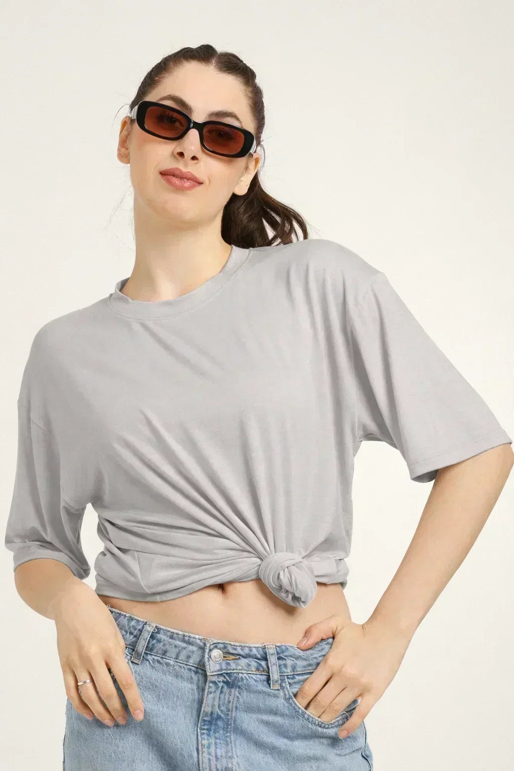 Women Oversized Bamboo Plain T-Shirt – Soft, Breathable & Sustainable | Gray