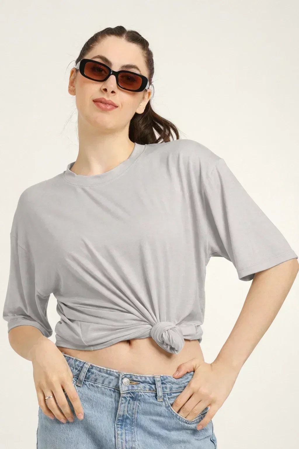 Women Oversized Bamboo Plain T-Shirt – Soft, Breathable & Sustainable | Gray