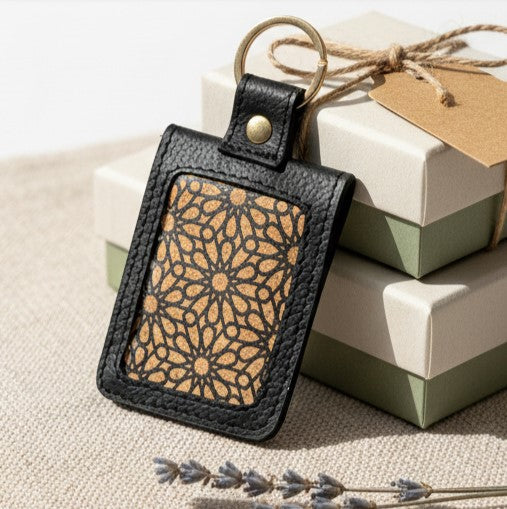 Green Hermitage Handcrafted Vegan Leather Keychain - Black