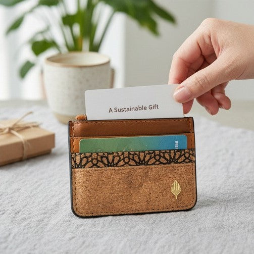 Green Hermitage Iris Vegan Leather Cardholder - Tawny Brown, Tan Matt