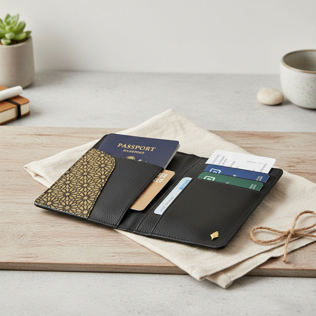 Green Hermitage Sustainable Vegan Leather Passport Holder - Black