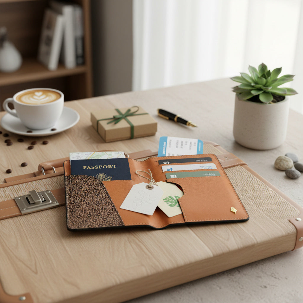 Sustainable Vegan Leather Passport Holder - Tan