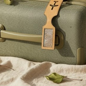 Green Hermitage Airplane Vegan Leather Travel Tag - Caramel