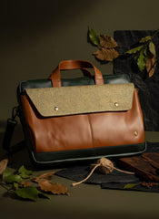 Green Hermitage Willow Vegan Leather Laptop Sleeve - Tan