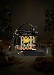 Green Hermitage Nora Vegan Leather Embroidered Sling Bag - Black