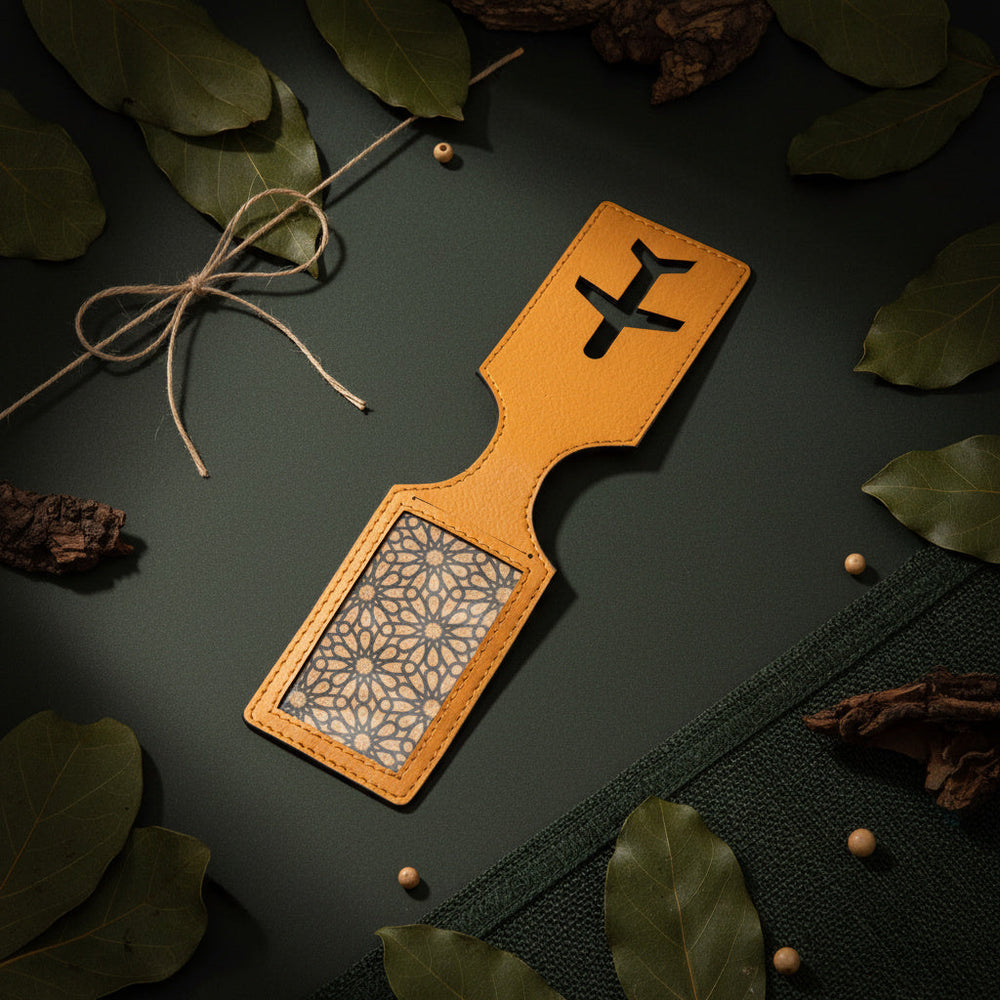 Green Hermitage Airplane Vegan Leather Travel Tag - Tan Matt