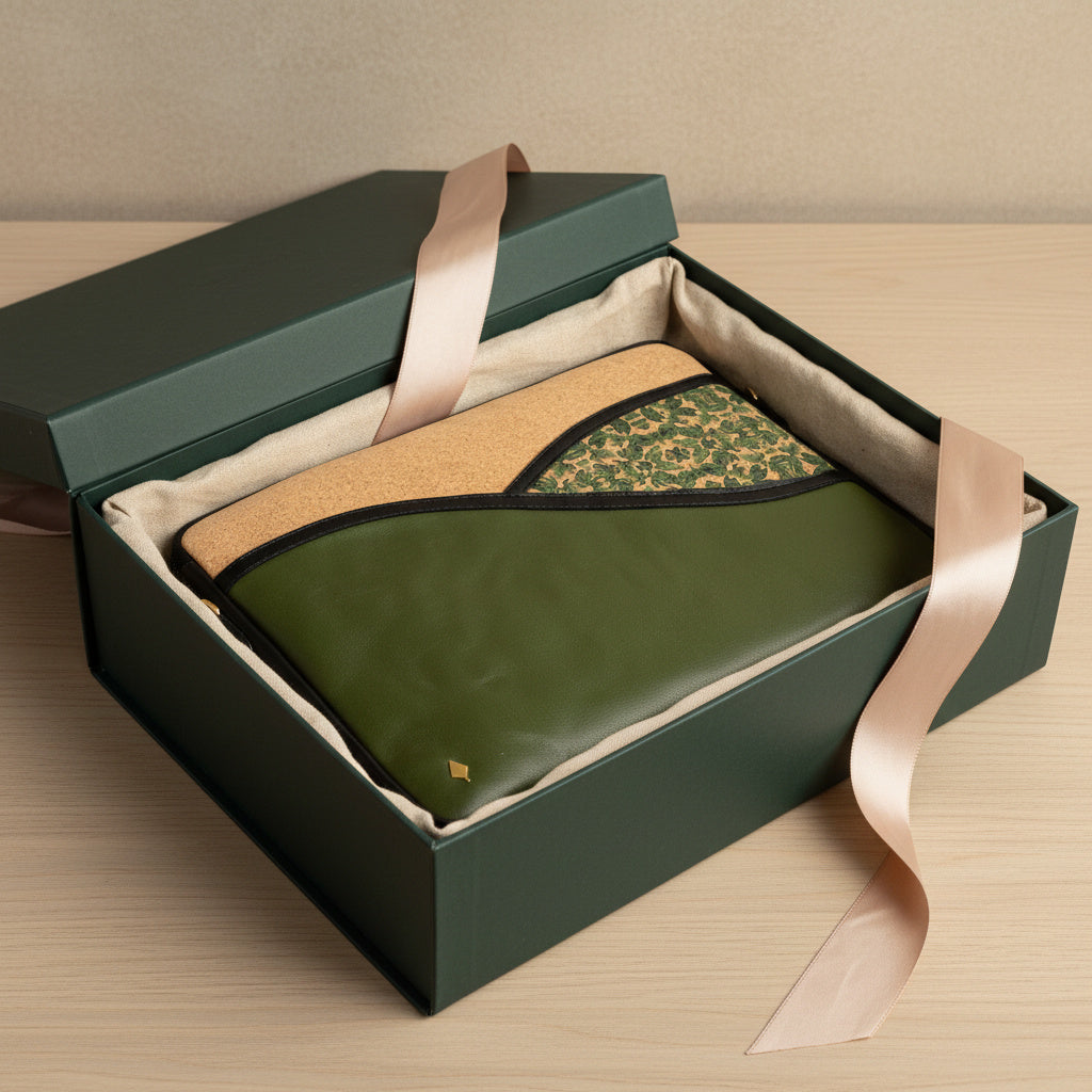 Green Hermitage Acacia Vegan Leather Laptop Sleeve - Olive