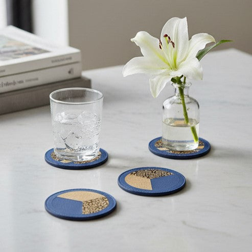 Green Hermitage Vegan Leather Coasters Set - Blue