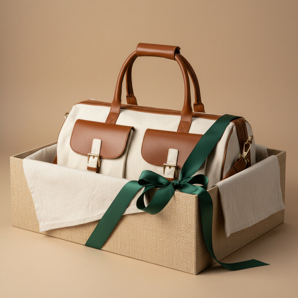 Green Hermitage Ajax Vegan Leather Duffle Bag -Beige