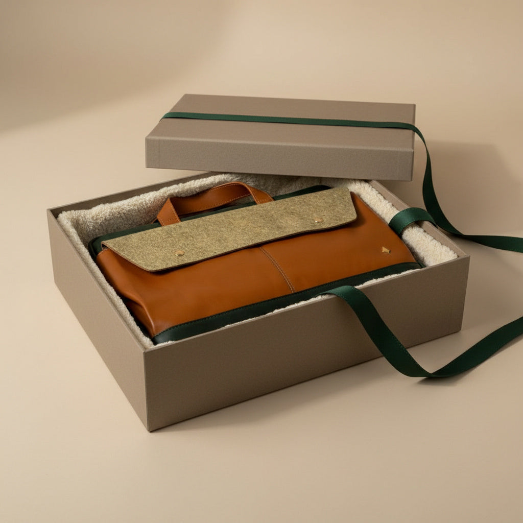 Green Hermitage Willow Vegan Leather Laptop Sleeve - Tan