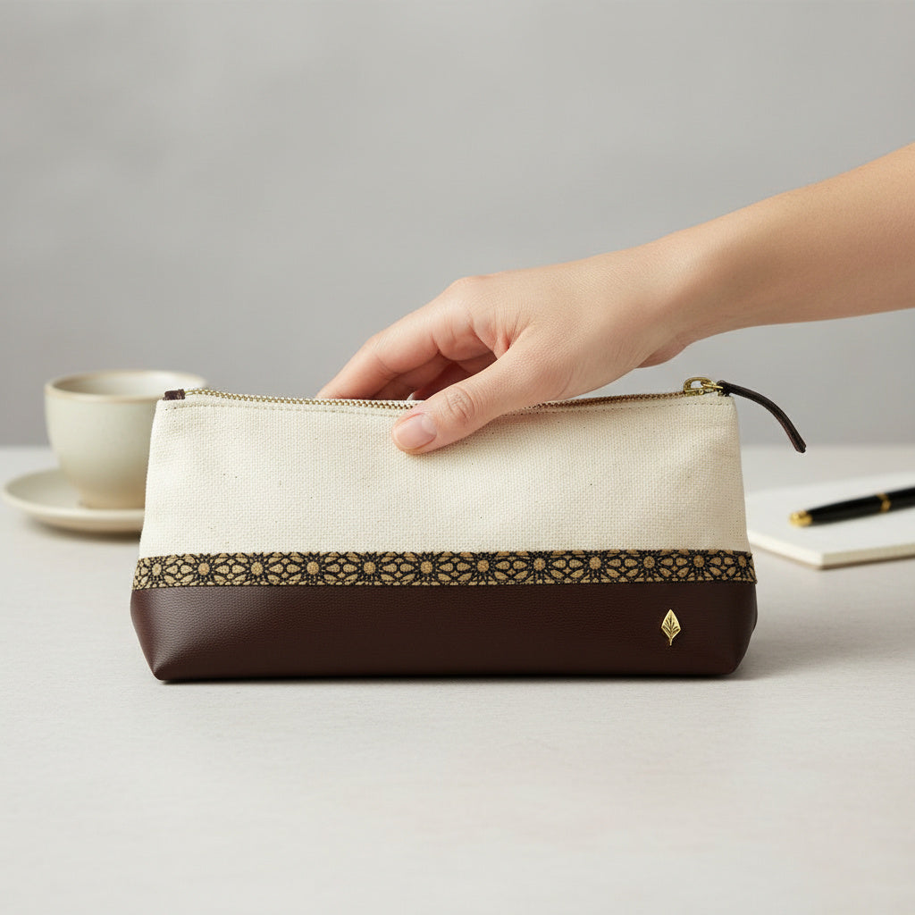 Green Hermitage Travel Utility Kit - Off white, Cork & Maroon