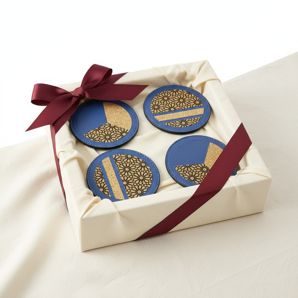 Green Hermitage Vegan Leather Coasters Set - Blue