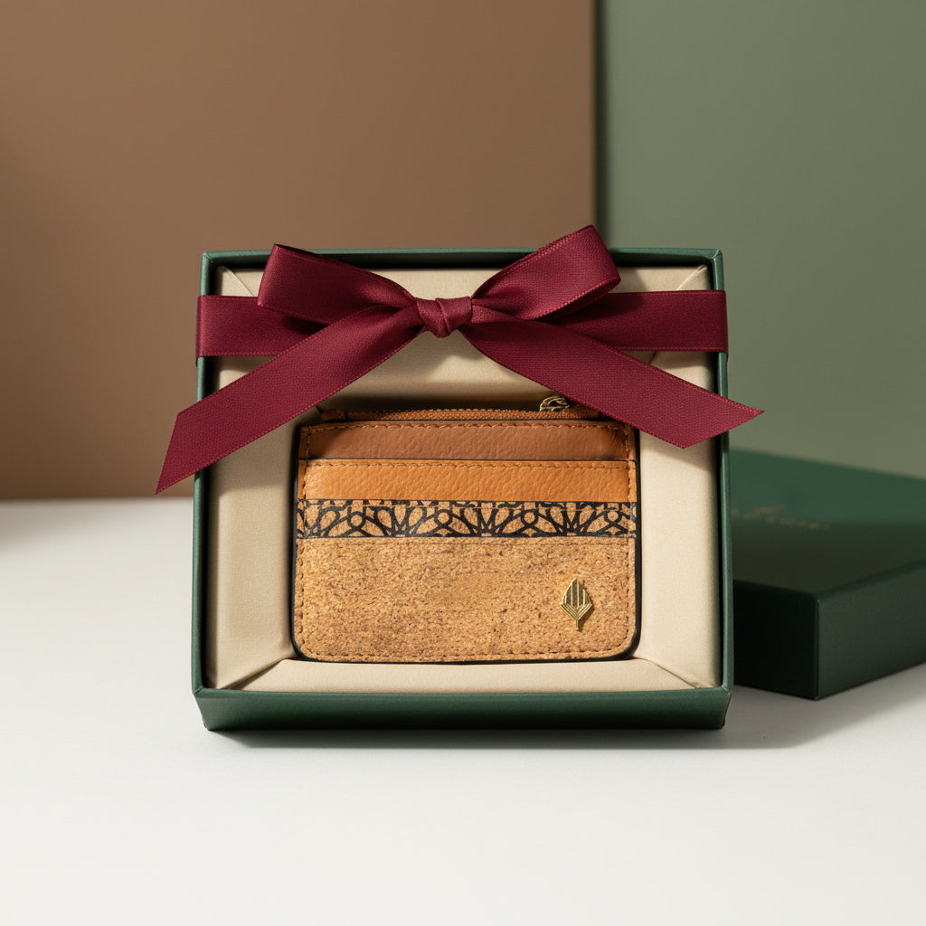 Green Hermitage Iris Vegan Leather Cardholder - Tawny Brown, Tan Matt