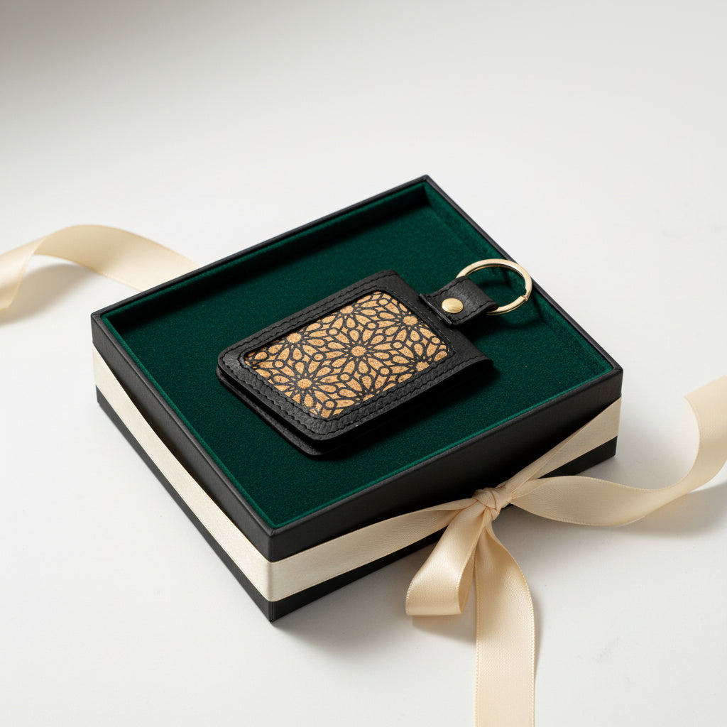 Green Hermitage Handcrafted Vegan Leather Keychain - Black