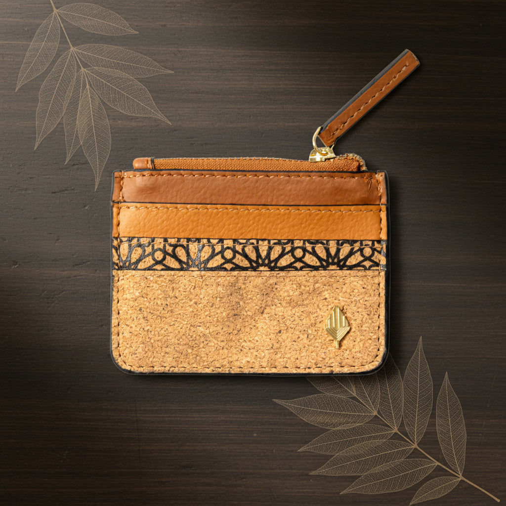 Green Hermitage Iris Vegan Leather Cardholder - Tawny Brown, Tan Matt