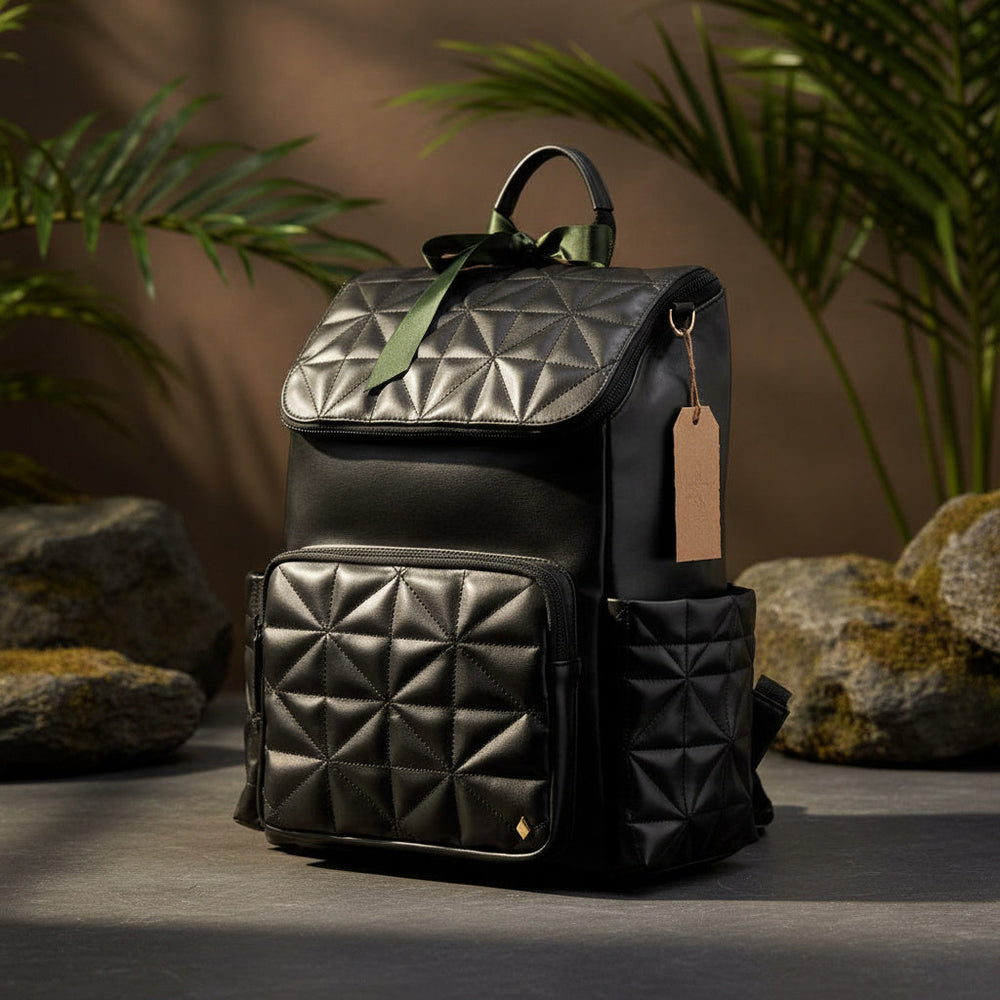Green Hermitage Elm Black Vegan Leather Backpack