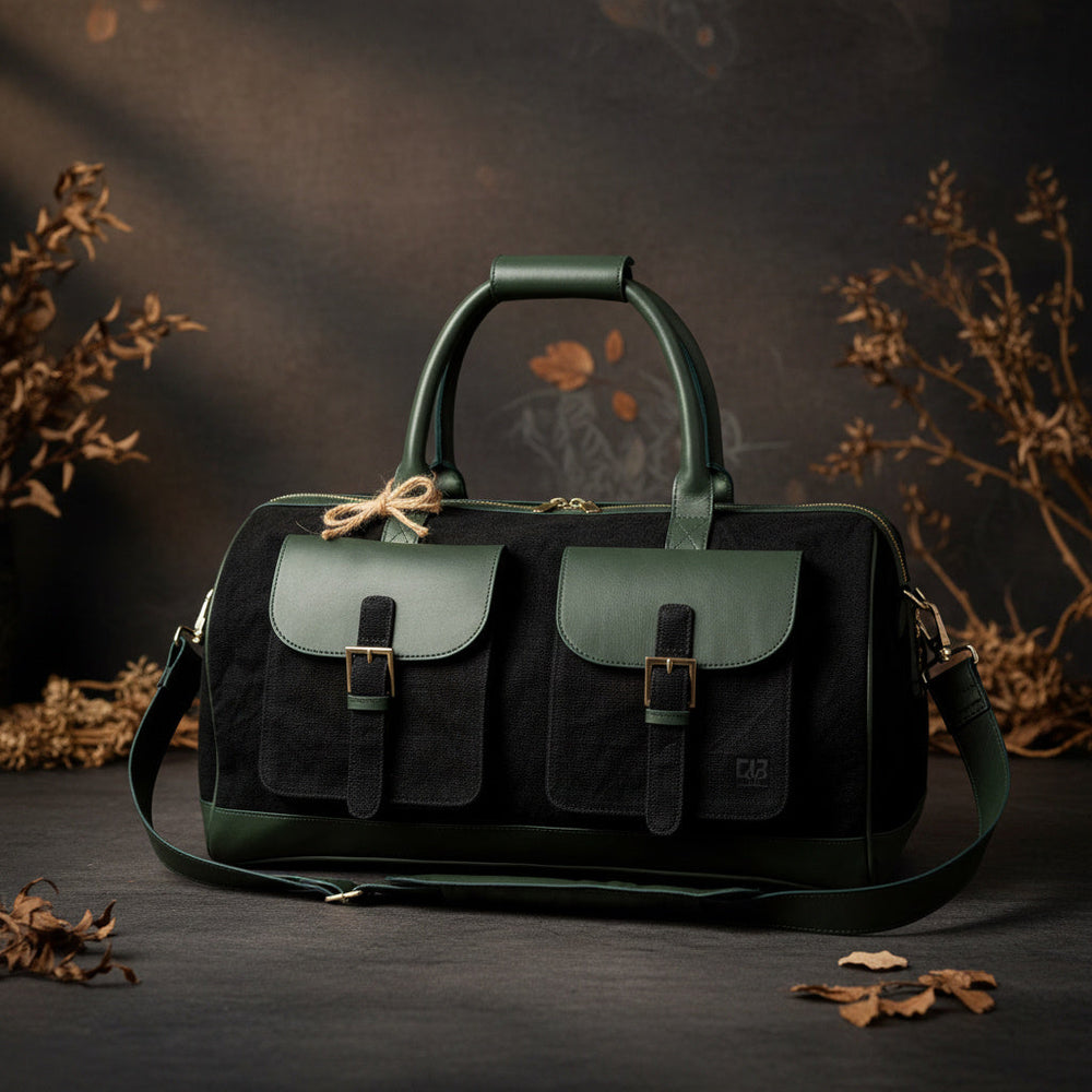 Green Hermitage Ajax Vegan Leather Duffle Bag - Black