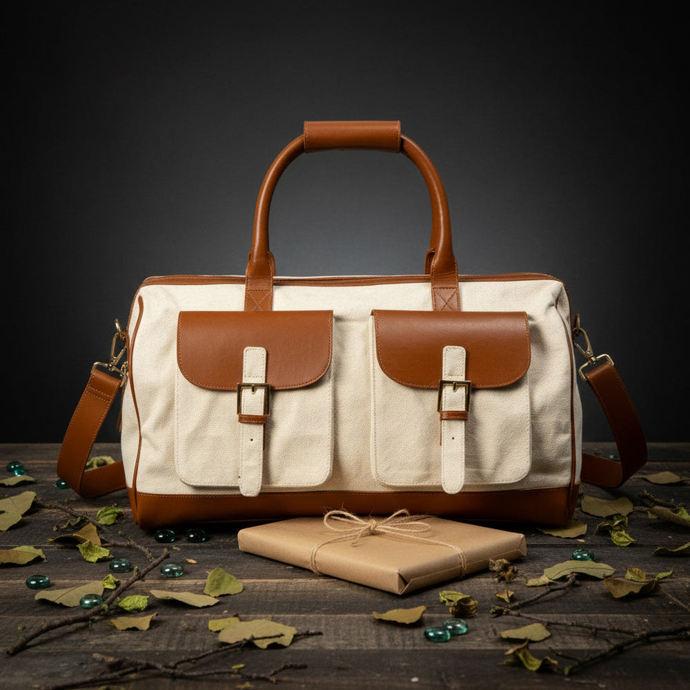 Green Hermitage Ajax Vegan Leather Duffle Bag -Beige