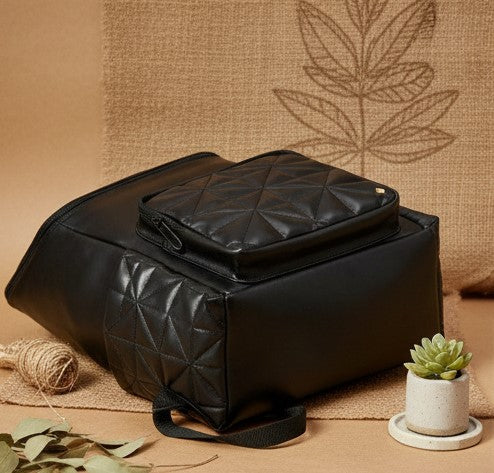 Green Hermitage Elm Black Vegan Leather Backpack